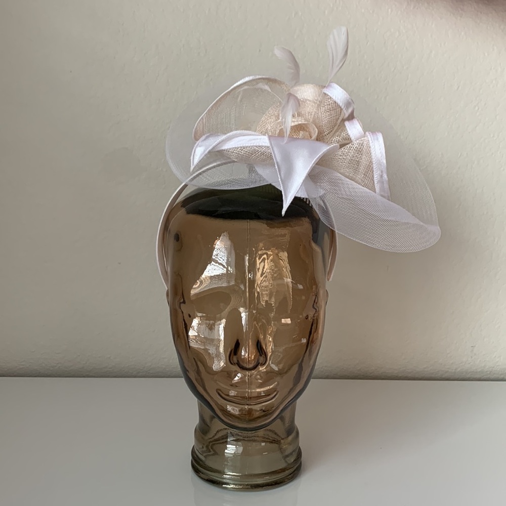 Ornate White Derby or Bridal Headpiece
